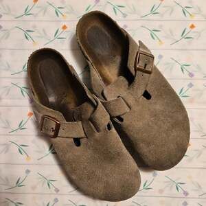 Birkenstock Boston Suede Leather Clogs in Taupe
